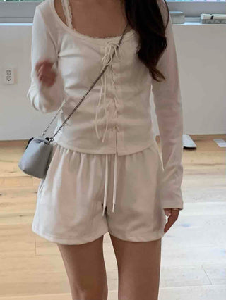 Sweet Feminine Corset Slit Long Sleeve T-shirt