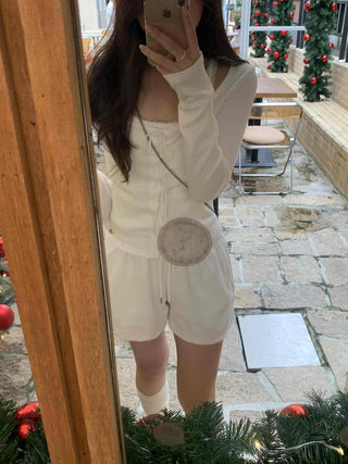 Sweet Feminine Corset Slit Long Sleeve T-shirt