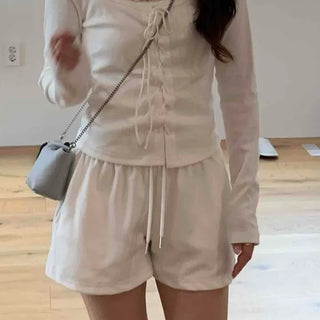 Sweet Feminine Corset Slit Long Sleeve T-shirt