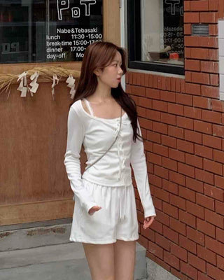 Sweet Feminine Corset Slit Long Sleeve T-shirt