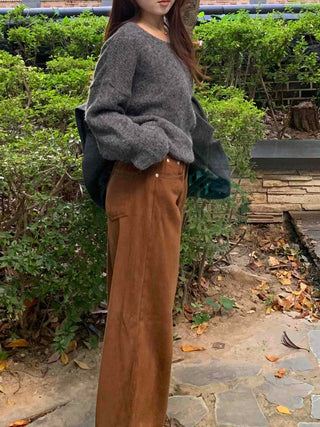 Soft Wool Blend V-Neck Loose Fit Knit