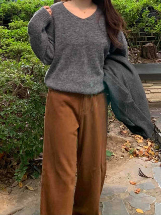 Soft Wool Blend V-Neck Loose Fit Knit