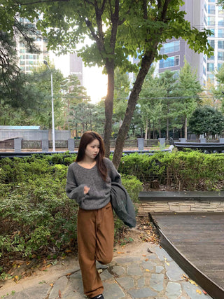 Soft Wool Blend V-Neck Loose Fit Knit