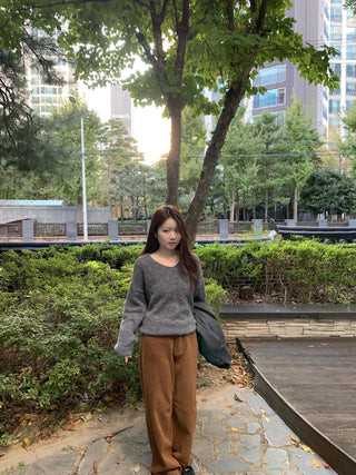 Soft Wool Blend V-Neck Loose Fit Knit