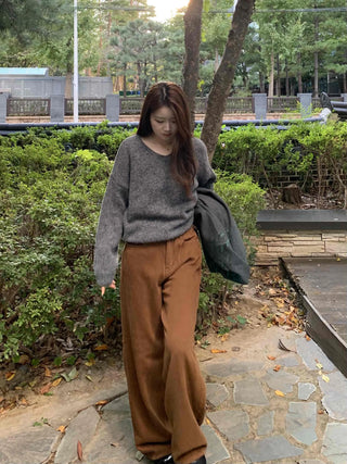 Soft Wool Blend V-Neck Loose Fit Knit