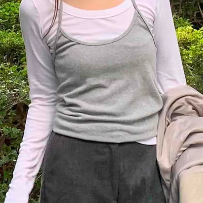 Soft Casual Two-Piece Layered Slim Fit Long Sleeve T-shirt