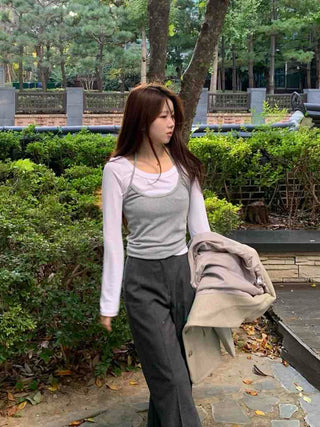 Soft Casual Two-Piece Layered Slim Fit Long Sleeve T-shirt