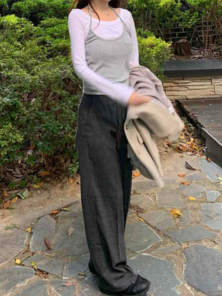 Soft Casual Two-Piece Layered Slim Fit Long Sleeve T-shirt