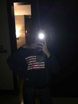 Vintage American Print Oversized One-Shoulder Sweatshirt