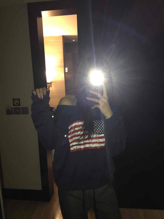 Vintage American Print Oversized One-Shoulder Sweatshirt