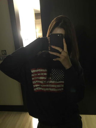 Vintage American Print Oversized One-Shoulder Sweatshirt