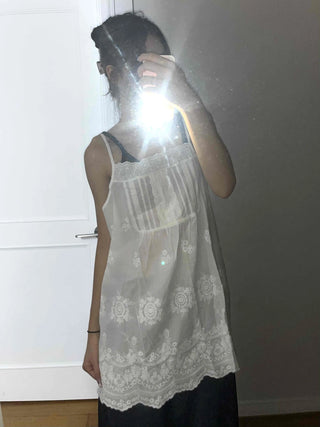 Romantic Embroidered Lace Cotton Sleeveless Dress