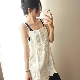 Romantic Embroidered Lace Cotton Sleeveless Dress