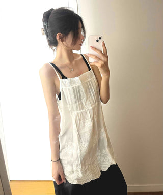 Romantic Embroidered Lace Cotton Sleeveless Dress