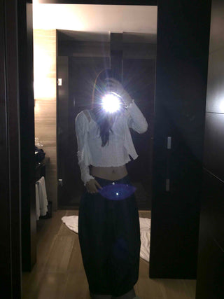 Low High-Waist Loose Fit Denim Pants with Stitch Details