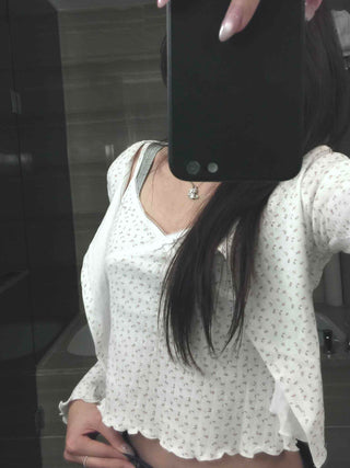Delicate Fit Dot See-through Frill V-Neck Crop Two-Piece