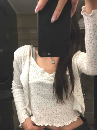 Delicate Fit Dot See-through Frill V-Neck Crop Two-Piece