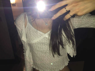 Delicate Fit Dot See-through Frill V-Neck Crop Two-Piece