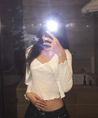 Delicate Fit Dot See-through Frill V-Neck Crop Two-Piece
