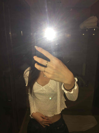 Delicate Fit Dot See-through Frill V-Neck Crop Two-Piece