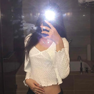 Delicate Fit Dot See-through Frill V-Neck Crop Two-Piece