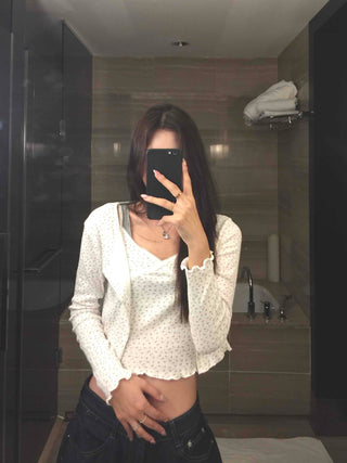 Delicate Fit Dot See-through Frill V-Neck Crop Two-Piece