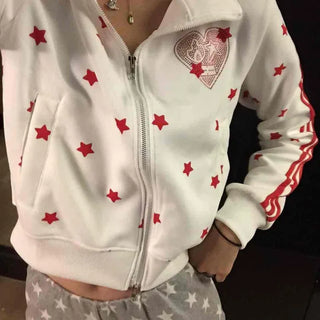 Lovely Retro Heart Wappen Side Line Crop Zip-Up