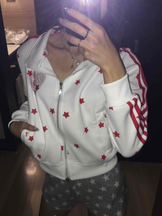 Lovely Retro Heart Wappen Side Line Crop Zip-Up