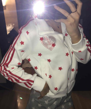 Lovely Retro Heart Wappen Side Line Crop Zip-Up