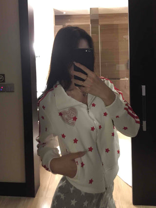 Lovely Retro Heart Wappen Side Line Crop Zip-Up