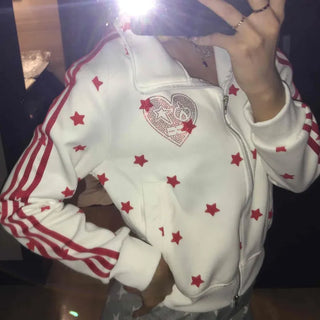 Lovely Retro Heart Wappen Side Line Crop Zip-Up