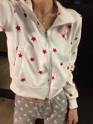 Lovely Retro Heart Wappen Side Line Crop Zip-Up