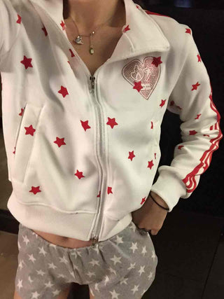 Lovely Retro Heart Wappen Side Line Crop Zip-Up