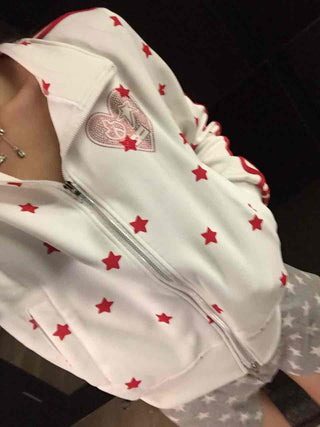 Lovely Retro Heart Wappen Side Line Crop Zip-Up