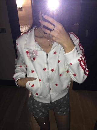 Lovely Retro Heart Wappen Side Line Crop Zip-Up