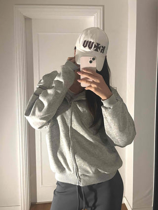 Minimal Side Punching Detail Cotton Zip-Up Hoodie