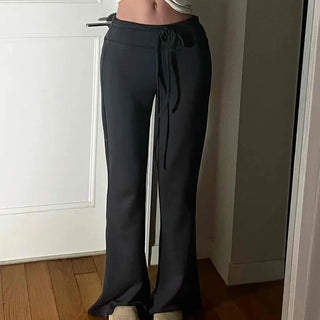 Drawstring Bootcut Semi-Wide Long Slacks