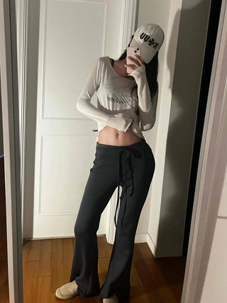 Drawstring Bootcut Semi-Wide Long Slacks