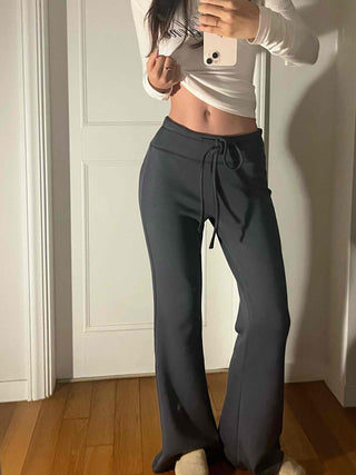 Drawstring Bootcut Semi-Wide Long Slacks