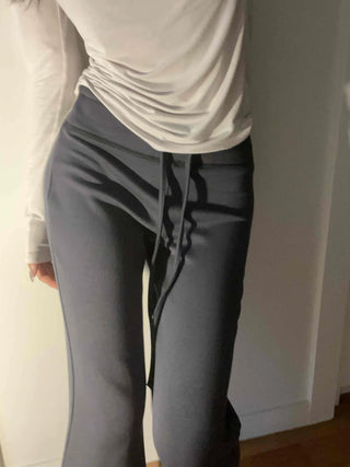 Drawstring Bootcut Semi-Wide Long Slacks