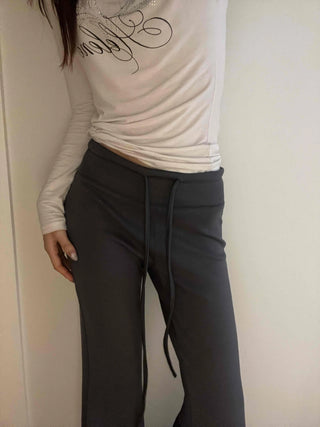 Drawstring Bootcut Semi-Wide Long Slacks
