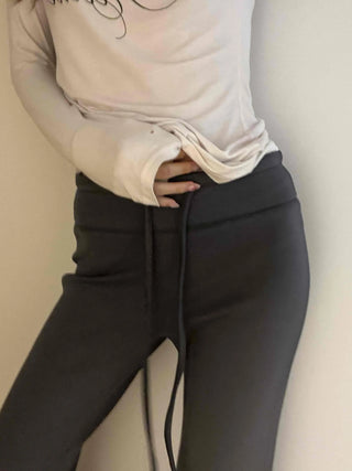 Drawstring Bootcut Semi-Wide Long Slacks