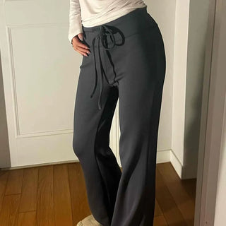 Drawstring Bootcut Semi-Wide Long Slacks
