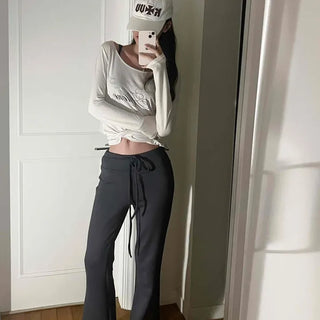 Drawstring Bootcut Semi-Wide Long Slacks