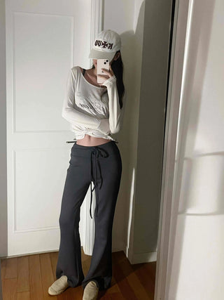 Drawstring Bootcut Semi-Wide Long Slacks