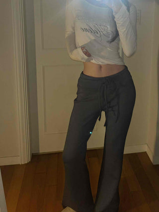 Drawstring Bootcut Semi-Wide Long Slacks