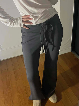 Drawstring Bootcut Semi-Wide Long Slacks