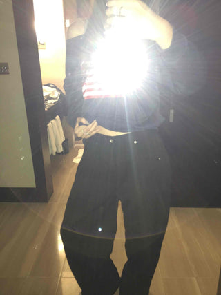 High-waisted Semi-balloon Denim Long Pants with Buckle Details
