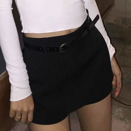 Belted Denim A-line High-waisted Mini Skirt