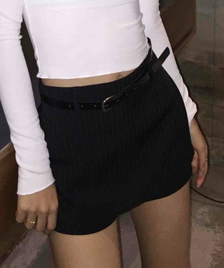 Belted Denim A-line High-waisted Mini Skirt